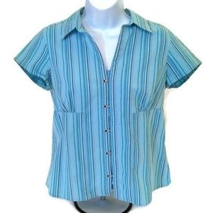 A.L.C. Stretch Women's Med Top Blue White Striped Shirt Size Medium